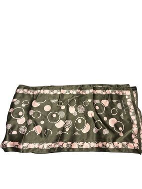 Marc Jacobs Olive Green & Pink Circle Print 100% Silk Scarf Italy